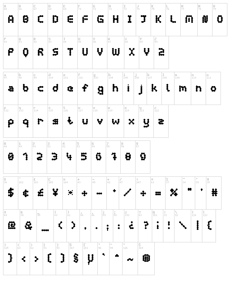 Curly Lava Bubble font map